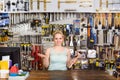 Woman cashier at pay desk Royalty Free Stock Photo