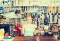 Woman cashier at pay desk Royalty Free Stock Photo