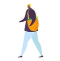 Woman in casual clothing carrying grocery shopping bag filled with vegetables, sustainable shopping concept. Conscious