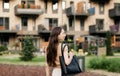 Woman in casual wear and black handbag Royalty Free Stock Photo