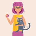 Woman with cat in hands Royalty Free Stock Photo