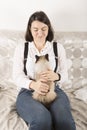 Woman with cat on her lap Royalty Free Stock Photo