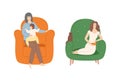 Woman Eating Snacks Sitting in Armchair with Cat
