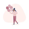 Woman celebrating birthday party. Character holding balloons. Happy birthday concept Royalty Free Stock Photo