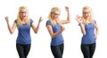 Woman celebrating her succes in 3 different ways Royalty Free Stock Photo