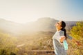 Woman celebrating without mask.Concept of defeating illness.Recovered from coronavirus.Cured disease emotional patient.Covid-19 Royalty Free Stock Photo