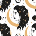 Woman celestial seamless pattern.