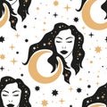 Woman celestial seamless pattern.