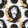 Woman celestial seamless pattern.