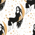 Woman celestial seamless pattern.