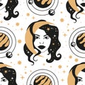 Woman celestial seamless pattern.