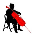 Woman cellist siting and playing cello vector silhouette. Music artist girl play string instrument. Jazz woman street performer. Royalty Free Stock Photo