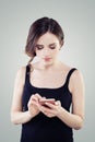 Woman on cellphone. Girl with phone portrait Royalty Free Stock Photo