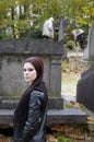 Woman in cemetery Royalty Free Stock Photo