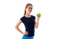 Woman with centimeter holding an apple Royalty Free Stock Photo