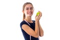 Woman with centimeter holding an apple Royalty Free Stock Photo