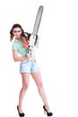 Woman with chainsaw Royalty Free Stock Photo