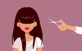 Hairstylist Cutting Bangs on a Model Vector Cartoon Illustration