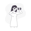 Woman Character with Binoculars Looking in Future Observing Vector Illustration Royalty Free Stock Photo