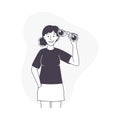 Woman Character with Binoculars Looking in Future Observing Vector Illustration Royalty Free Stock Photo