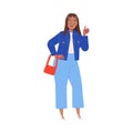 Woman Character in Blue Denim Jacket with Handbag Showing Thumb Up as Approve Hand Gesture Vector Illustration