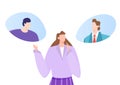 Woman character chooses different boyfriend, concept lovely pair female select male flat vector illustration, isolated