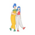 Woman Character Comforting Touching and Hugging Each Other Warmly Vector Illustration