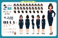 Woman character creation set. The stewardess, flight attendant. Icons with different types of faces and hair style, emotions,