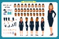 Woman character creation set. The stewardess, flight attendant. Icons with different types of faces and hair style, emotions, Royalty Free Stock Photo
