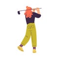 Woman Character Golf Playing Training with Golf Club Vector Illustration