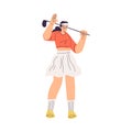 Woman Character Golf Playing Training with Golf Club Vector Illustration