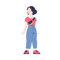 Woman Character with Goose Animal Head Standing Wearing Pants and Bag Vector Illustration