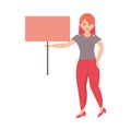 woman character holds placard white background