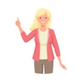 Woman Character Indicating Something Pointing with Index Finger as Hand Gesture Specifying Direction Vector Illustration Royalty Free Stock Photo