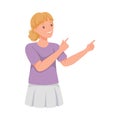 Woman Character Indicating Something Pointing with Index Finger as Hand Gesture Specifying Direction Vector Illustration Royalty Free Stock Photo