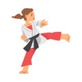 Woman Character in Kimono Engaged in Combat Karate or Judo Sport or Fighting Sport Competing Vector Illustration Royalty Free Stock Photo