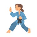 Woman Character in Kimono Engaged in Combat Karate or Judo Sport or Fighting Sport Competing Vector Illustration