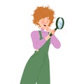 Woman Character with Magnifying Glass Caring about Planet Engaged in Saving Ecosystem Vector Illustration