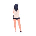 Woman Character with Naked Legs Standing Back View Vector Illustration