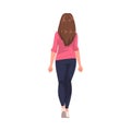 Woman Character in Pink Shirt Standing Back View Vector Illustration