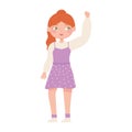 woman character raised hand cartoon white background