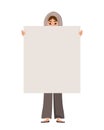 Woman character in a scarf with clear sheet on white background. Vector illustration