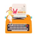 Woman Character Sitting on Huge Typewriter Working with Text Vector Illustration Royalty Free Stock Photo