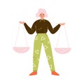 Woman Character Stand with Scales Make Choice Choosing Between Two Options Vector Illustration