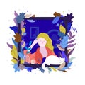 A woman character standing at a home window dreaming, hand drawn style vector design illustrations.