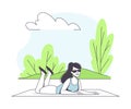 Woman Character in Sunglasses Lying on Blanket in the Park and Sunbathing Outline Vector Illustration