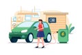 Woman Charging An Electric Car At Home