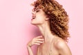 woman Charming smile side view curly hair