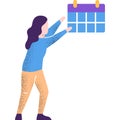 Woman checking calendar flat vector icon isolated Royalty Free Stock Photo