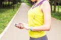 Woman checking fitness and health tracking wearable device Royalty Free Stock Photo